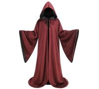 RRCBMD Two-Sided Wizard Robe Wizard Costume Claret Cloak with Hood Warlock Robe Cloak with Sleeves (Claret-170CM)