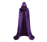 RRCBMD Unisex Adult Velvet cloak with Hooded Medieval Robe Halloween Cosplay Costume (Purple,140CM)