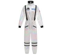 RRCBMD Women's Astronaut Costume Adult Shiny White Spaceman Coverall Flight Jumpsuit Halloween Cosplay Dress Up Space Birthday Gifts L