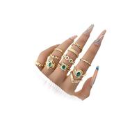 Rrdaily 18K Gold Rhinestone Oval Stacking Ring Set for Women,Vintage Statement Geometric Egypt Queen Knuckle Rings,Charming Party Cosplay Jewelry Gifts