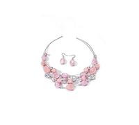 Rrdaily Boho Colorful Beaded Necklace Earring Set, Layered Stacking Choker Necklace for Women,Plastic Light Blue Dangle Drop Earrings, Acrylic, No Gemstone