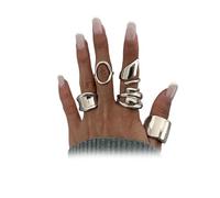 Rrdaily Chunky Stacked Gold Wide Knuckle Rings Set for Women,Vintage Geometric Line Aesthetic Statement Joint Rings,Trendy Jewelry Accessories Gifts, L, Alloy Steel, No Gemstone