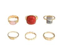 Rrdaily Gold Chunky Crystal Geometric Hammered Rings Set,Dome Square Lava Stacking Knuckle Finger Ring Set,Statement Party Jewelry Accessories Gift for Women, L, Metal, No Gemstone