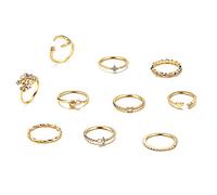 Rrdaily Gold Sparkle Knuckle Rings Star-moon Rings Set With Crystal Love Pearl Rings Valentine Days Mother's days Birthday Jewelry Gifts (Gold), Metal, Crystal