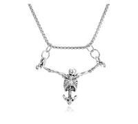 Rrdaily Gothic Skeleton Skull Pendant Necklace,Charming Silver Dainty Captivity Skull Choker,Aesthetic Punk Biker Rock Collarbone Chain for Men Women, S, Zinc, No Gemstone