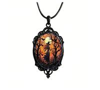 Rrdaily Gothic Witch Necklace for Women - Vintage Glass Cameo Witch Pendant Choker - Goth Dark Black Leather Rope Chain Necklace - Halloween Witch Accessories Jewelry, L, Zinc, No Gemstone
