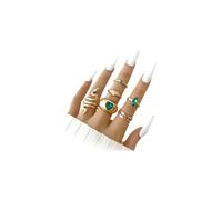 Rrdaily Green Zircon Snake Heart Ring Set for women,6Pcs Boho Rhinestone Chain Knuckle Stacking Rings,Reto Adjustable Crystal Jewelry Gifts, L, Large, Rhinestone