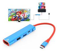 RREAKA Switch Dock for Nintendo Switch 2/1/OLED, 4 in 1 TV Adapter with 4K60Hz HDMI, USB 3.0 Port, Type C 100W Charging, Portable Switch Docking Station Travel-Blue&Red 2nd version