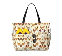 RRhgipp A Brood Of Chickens Canvas Tote Bag External Pocket Grocery Shopping Bag Top Zipper Closure Daily Essential