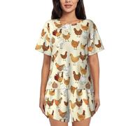 RRhgipp A Brood Of Chickens Womens Pajamas Sets 2 Piece Short Sleeve Lounge Set Printed Pants Pj Sets Loungewear Sets Black