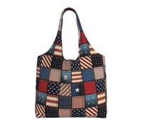 RRhgipp American Flag Patchwork Women Canvas Tote Handbags Shoulder Work Bag Reusable Grocery Shopping Bags Women'S Bags