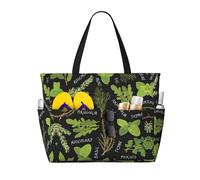RRhgipp Basil Thyme Dill & Rosemary Canvas Tote Bag External Pocket Grocery Shopping Bag Top Zipper Closure Daily Essential