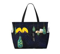 RRhgipp Beautiful Bottle Of Under The Night Sky Canvas Tote Bag External Pocket Grocery Shopping Bag Top Zipper Closure Daily Essential