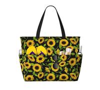 RRhgipp Beautiful Sunflower Canvas Tote Bag External Pocket Grocery Shopping Bag Top Zipper Closure Daily Essential