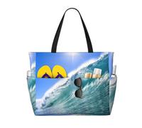 RRhgipp Big Ocean Wave Hd Canvas Tote Bag External Pocket Grocery Shopping Bag Top Zipper Closure Daily Essential