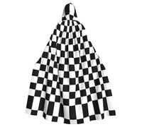 RRhgipp Black And White Checkered Stripes Hooded Cloak Long Cape Grim Reaper Vampire Witch Carnival Halloween Wizard Costume 58inch