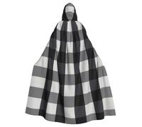 RRhgipp Black And White Plaid Hooded Cloak Long Cape Grim Reaper Vampire Witch Carnival Halloween Wizard Costume 58inch