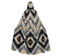 RRhgipp Black White Tan Zigzag Hooded Cloak Long Cape Grim Reaper Vampire Witch Carnival Halloween Wizard Costume 58inch