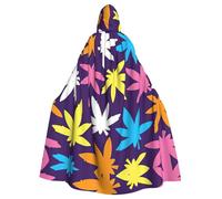 RRhgipp Bright Colorful Weed Pattern Hooded Cloak Long Cape Grim Reaper Vampire Witch Carnival Halloween Wizard Costume 58inch