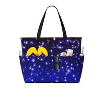 RRhgipp Bright Stars Canvas Tote Bag External Pocket Grocery Shopping Bag Top Zipper Closure Daily Essential
