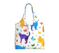 RRhgipp Butterfly Polka Dot And Cat Women Canvas Tote Handbags Shoulder Work Bag Reusable Grocery Shopping Bags Women'S Bags
