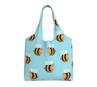 RRhgipp Cartoon Bee Pattern Women Canvas Tote Handbags Shoulder Work Bag Reusable Grocery Shopping Bags Women'S Bags