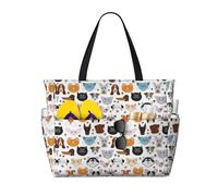 RRhgipp Cat And Dog Faces Bulldog Beagle Labrador Canvas Tote Bag External Pocket Grocery Shopping Bag Top Zipper Closure Daily Essential