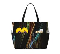 RRhgipp Colorful Lines Art Canvas Tote Bag External Pocket Grocery Shopping Bag Top Zipper Closure Daily Essential