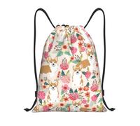 RRhgipp Corgi Floral Flowers Drawstring Backpack Sports Gym Sackpack Pocket Water Resistant String Bag Women Men School