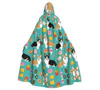 RRhgipp Cute Corgi Hooded Cloak Long Cape Grim Reaper Vampire Witch Carnival Halloween Wizard Costume 58inch
