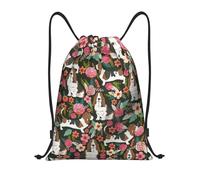 RRhgipp Dog And Flower Drawstring Backpack Sports Gym Sackpack Pocket Water Resistant String Bag Women Men School