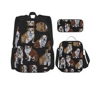 RRhgipp English Bulldogsschool Backpack Boys Teens Bookbag Travel Daypack Kids Girls Lunch Bag Pencil Case Bookbag