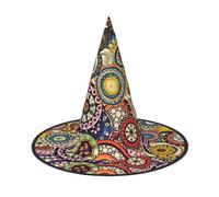 RRhgipp Ethnic Circles Floral Patternwitch Hat Halloween Fancy Dress Accessory Witch Dress Up Hats Boy Girls Cosplay Christmas