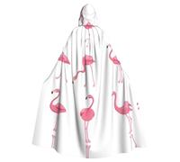 RRhgipp Flamingos On White Hooded Cloak Long Cape Grim Reaper Vampire Witch Carnival Halloween Wizard Costume 58inch