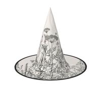 RRhgipp Floral Herbs Botanical Engravingwitch Hat Halloween Fancy Dress Accessory Witch Dress Up Hats Boy Girls Cosplay Christmas