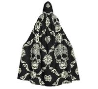 RRhgipp Flowers Skull Ornamental Pattern Adult Hooded Cape Unisex Long Hooded Cloak Vampire Cape Witch Fancy Dress Costume Gift 59"