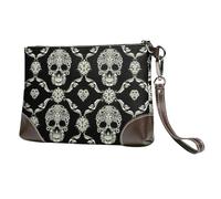 RRhgipp Flowers Skull Ornamental Pattern Womens Clutch Purse Wristlet Wallet Evening W/HandStrap Casual Formal Leather Girl Friend