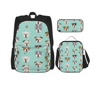 RRhgipp Funny English Bulldogschool Backpack Boys Teens Bookbag Travel Daypack Kids Girls Lunch Bag Pencil Case Bookbag