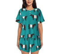 RRhgipp Galloway Cow Womens Pajamas Sets 2 Piece Short Sleeve Lounge Set Printed Pants Pj Sets Loungewear Sets Black