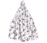 RRhgipp Girly Pink Perfume Bottle And Poodle Adult Hooded Cloak Long Cape Grim Reaper Vampire Witch Carnival Halloween Wizard Costume