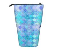 RRhgipp Gold Mermaid Scale Standing Pencil Case Cute Stand Up Pencil Pouch, Telescopic Pen Bag