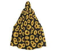 RRhgipp Golden Sunflowers Hooded Cloak Long Cape Grim Reaper Vampire Witch Carnival Halloween Wizard Costume 58inch