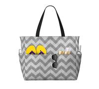 RRhgipp Gray Wave Stripe Canvas Tote Bag External Pocket Grocery Shopping Bag Top Zipper Closure Daily Essential
