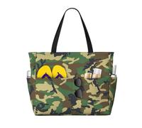 RRhgipp Green Military Camo Canvas Tote Bag External Pocket Grocery Shopping Bag Top Zipper Closure Daily Essential