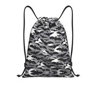RRhgipp Halloween Bats Grey Drawstring Backpack Sports Gym Sackpack Pocket Water Resistant String Bag Women Men School