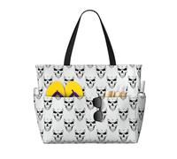 RRhgipp Halloween Themed Monochrome Skeleton Head Canvas Tote Bag External Pocket Grocery Shopping Bag Top Zipper Closure Daily Essential