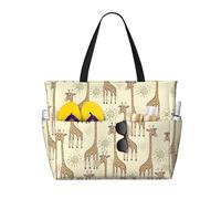 RRhgipp Hand Drawn Giraffes Canvas Tote Bag External Pocket Grocery Shopping Bag Top Zipper Closure Daily Essential