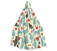 RRhgipp Happy Walking Kitty Hooded Cloak Long Cape Grim Reaper Vampire Witch Carnival Halloween Wizard Costume 58inch