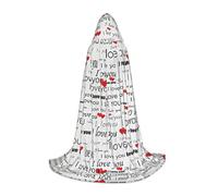 RRhgipp I Love You Words With Hearts Hooded Cape Cloak Long Cape Vampire Witch Carnival Halloween Teenager Wizard Costume Child