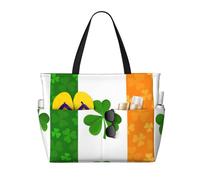 RRhgipp Irish Flag Canvas Tote Bag External Pocket Grocery Shopping Bag Top Zipper Closure Daily Essential